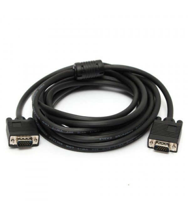 16.4FT/5M 15Pin VHD VGA SVGA Male to Male Cable Black Cord For PC TV Monitor