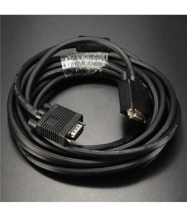 16.4FT/5M 15Pin VHD VGA SVGA Male to Male Cable Black Cord For PC TV Monitor