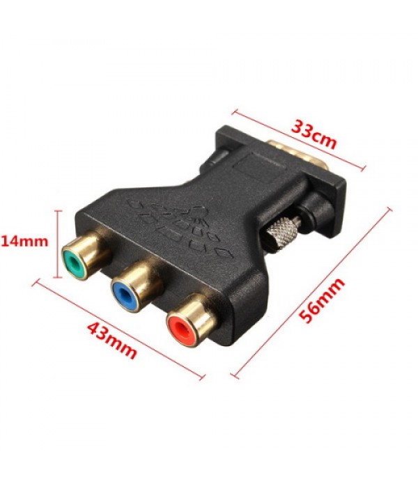 3 RCA RGB Video Female To HD15-Pin VGA Component Video Jack Adapter