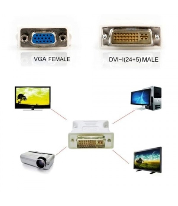 DVI-I Male Dual-Link 24 + 5 to 15 Pin VGA Female Video Monitor Adapter Converter (White)