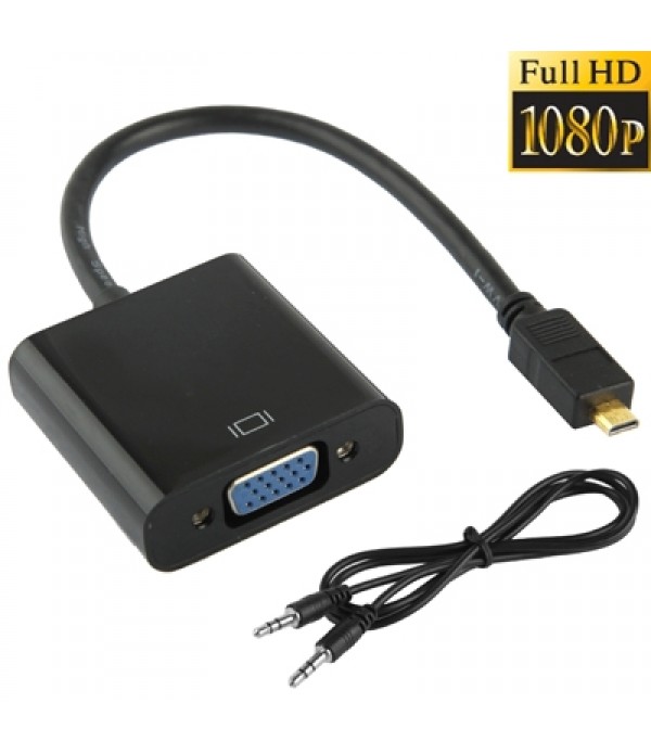 Full HD 1080P Micro HDMI Male to VGA Female Video Adapter Cable with Audio Cable (Black)