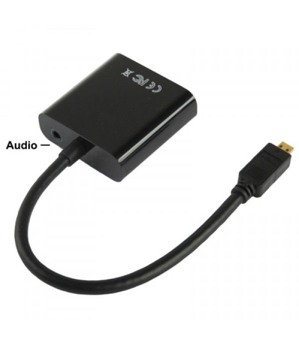 Full HD 1080P Micro HDMI Male to VGA Female Video Adapter Cable with Audio Cable (Black)