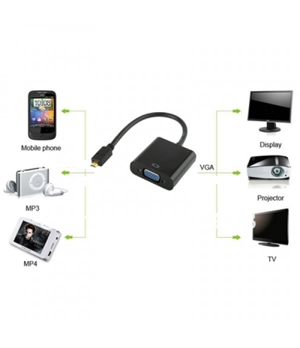 Full HD 1080P Micro HDMI Male to VGA Female Video Adapter Cable with Audio Cable (Black)