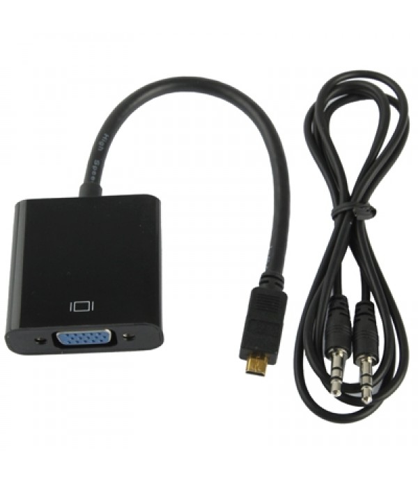 Full HD 1080P Micro HDMI Male to VGA Female Video Adapter Cable with Audio Cable (Black)