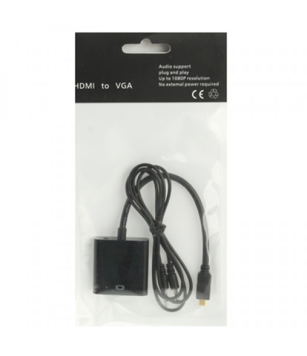 Full HD 1080P Micro HDMI Male to VGA Female Video Adapter Cable with Audio Cable (Black)