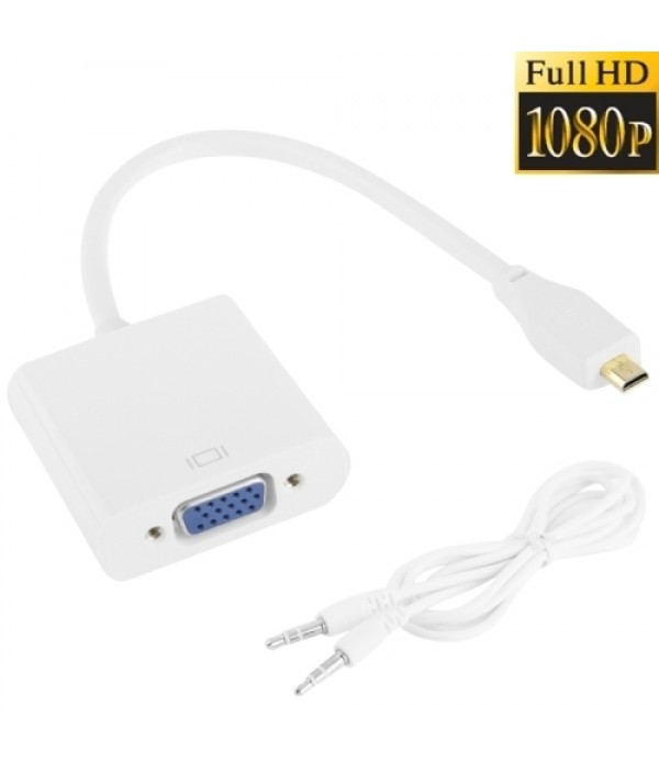 Full HD 1080P Micro HDMI Male to VGA Female Video Adapter Cable with Audio Cable (White)