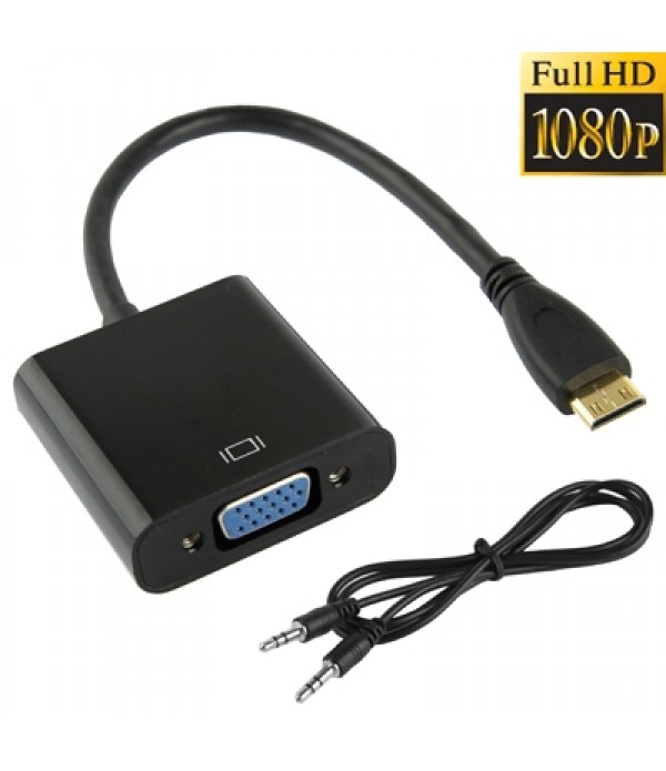 Full HD 1080P Mini HDMI Male to VGA Female Video Adapter Cable with Audio Cable(Black)