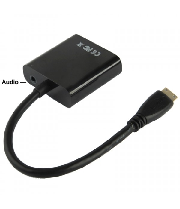 Full HD 1080P Mini HDMI Male to VGA Female Video Adapter Cable with Audio Cable(Black)