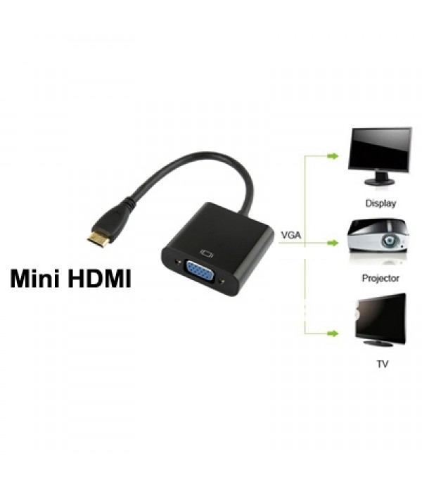 Full HD 1080P Mini HDMI Male to VGA Female Video Adapter Cable with Audio Cable(Black)