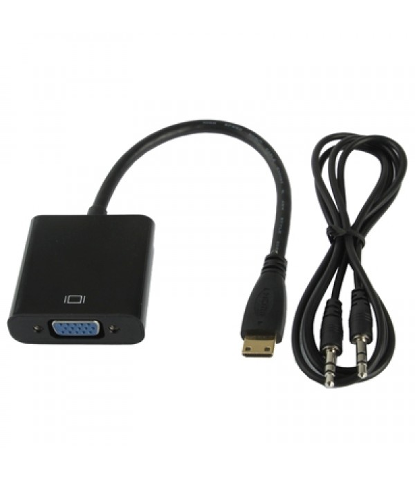 Full HD 1080P Mini HDMI Male to VGA Female Video Adapter Cable with Audio Cable(Black)