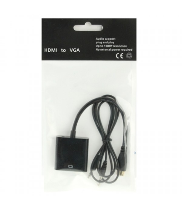 Full HD 1080P Mini HDMI Male to VGA Female Video Adapter Cable with Audio Cable(Black)