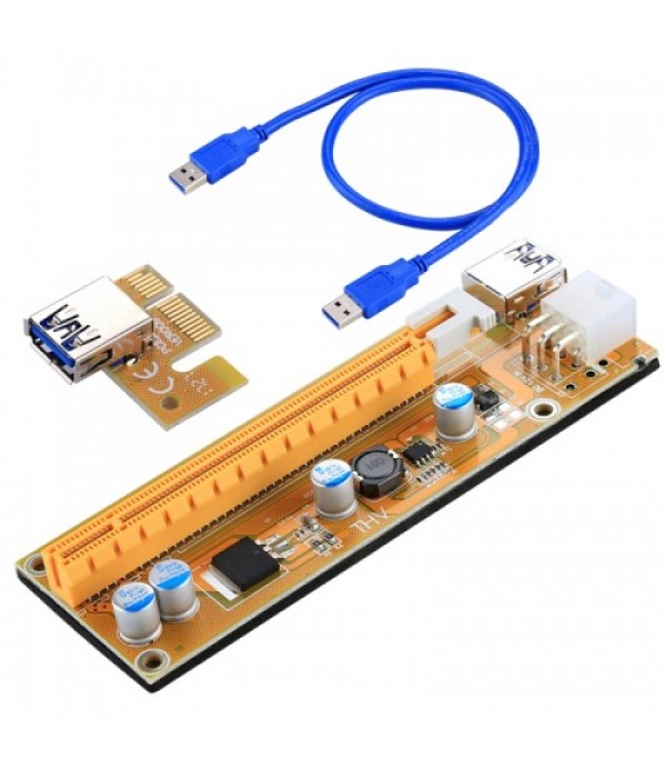 VER006C USB 3.0 PCI-E Express 1x Extender Riser Card Adapter 6 Pin Power Cable Compatible with 1x, 4x, 8x, 16x PCI-E Slot of the Motherboard with 60cm Cable (Yellow)