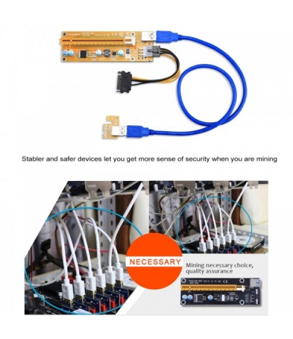 VER006C USB 3.0 PCI-E Express 1x Extender Riser Card Adapter 6 Pin Power Cable Compatible with 1x, 4x, 8x, 16x PCI-E Slot of the Motherboard with 60cm Cable (Yellow)