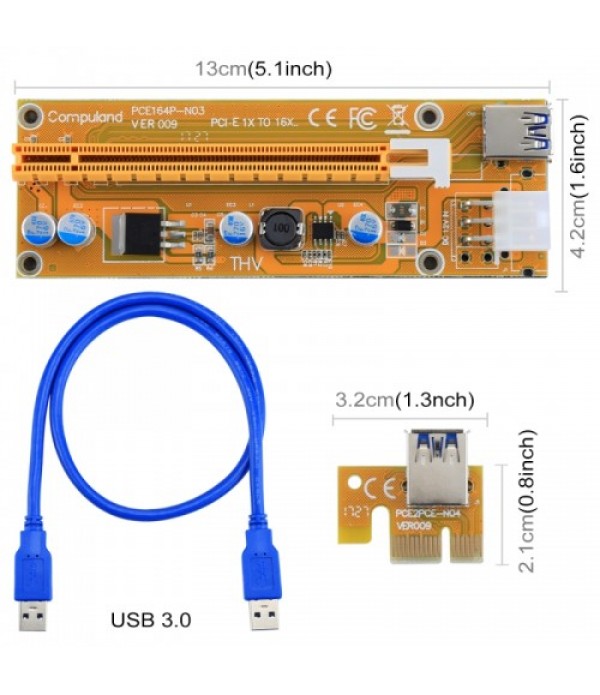 VER006C USB 3.0 PCI-E Express 1x Extender Riser Card Adapter 6 Pin Power Cable Compatible with 1x, 4x, 8x, 16x PCI-E Slot of the Motherboard with 60cm Cable (Yellow)