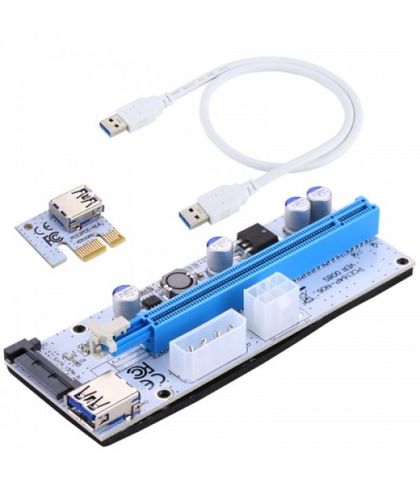 USB 3.1 PCI-E Express 1x to 16x PCI-E Extender Riser Card Adapter 15 Pin SATA Power with 60cm USB Cable (Blue)