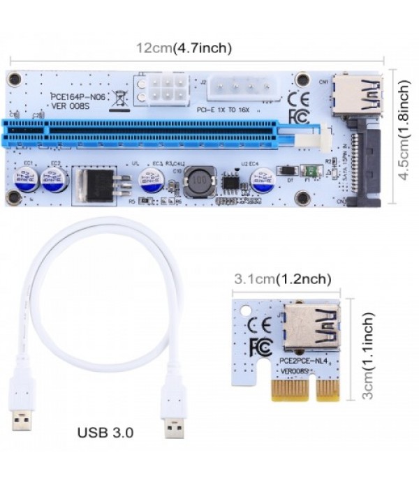 USB 3.1 PCI-E Express 1x to 16x PCI-E Extender Riser Card Adapter 15 Pin SATA Power with 60cm USB Cable (Blue)