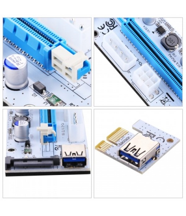 USB 3.1 PCI-E Express 1x to 16x PCI-E Extender Riser Card Adapter 15 Pin SATA Power with 60cm USB Cable (Blue)