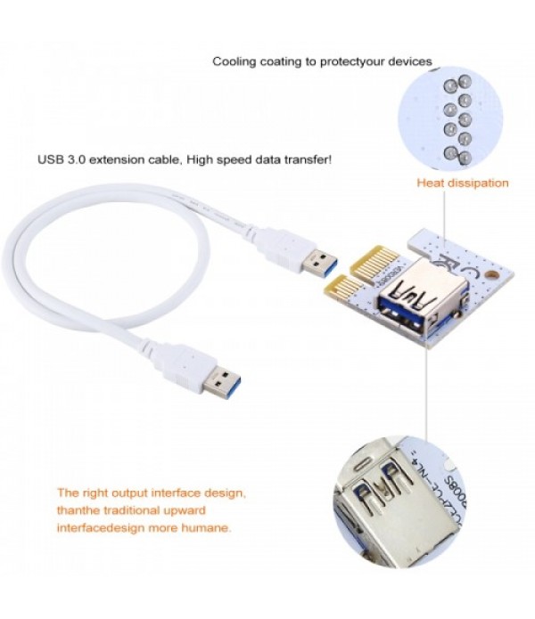 USB 3.1 PCI-E Express 1x to 16x PCI-E Extender Riser Card Adapter 15 Pin SATA Power with 60cm USB Cable (Blue)