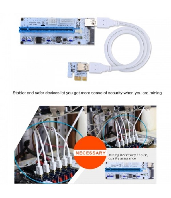 USB 3.1 PCI-E Express 1x to 16x PCI-E Extender Riser Card Adapter 15 Pin SATA Power with 60cm USB Cable (Blue)