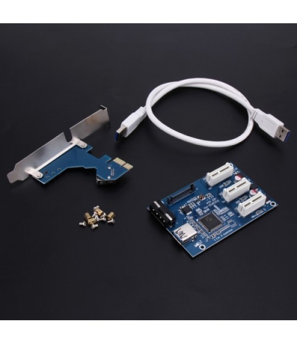 PCI-E 1 to 3 PCI Express 1 Slots Riser Card 3 PCI-E Slot Adapter PCI-E Port Multiplier Card with 60cm USB Cable (Blue)