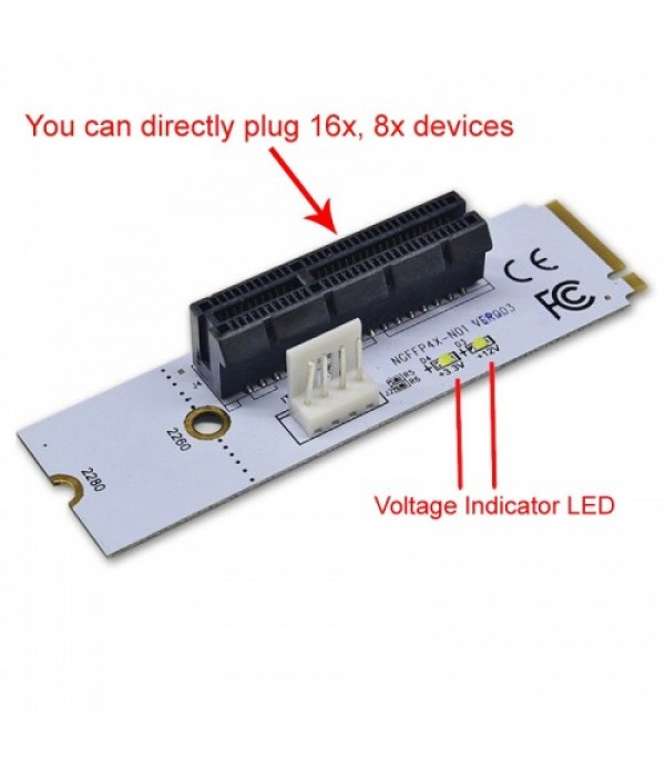 NGFF M.2 Key M to PCI-E 1X / 4X / 8X / 16X Graphics Card Mining Slot Adapter Riser Converter Card with LED