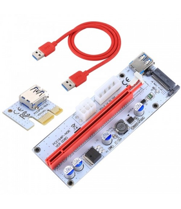 PCE164P-N06 VER008S USB 3.0 PCI-E Express 1x to 16x PCI-E Extender Riser Card Adapter 15 Pin SATA Power with 60cm USB Cable (Red)