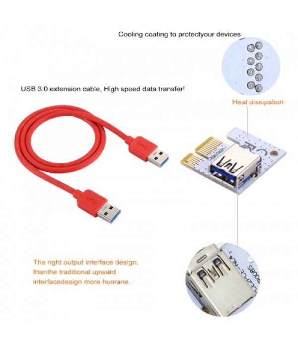 PCE164P-N06 VER008S USB 3.0 PCI-E Express 1x to 16x PCI-E Extender Riser Card Adapter 15 Pin SATA Power with 60cm USB Cable (Red)