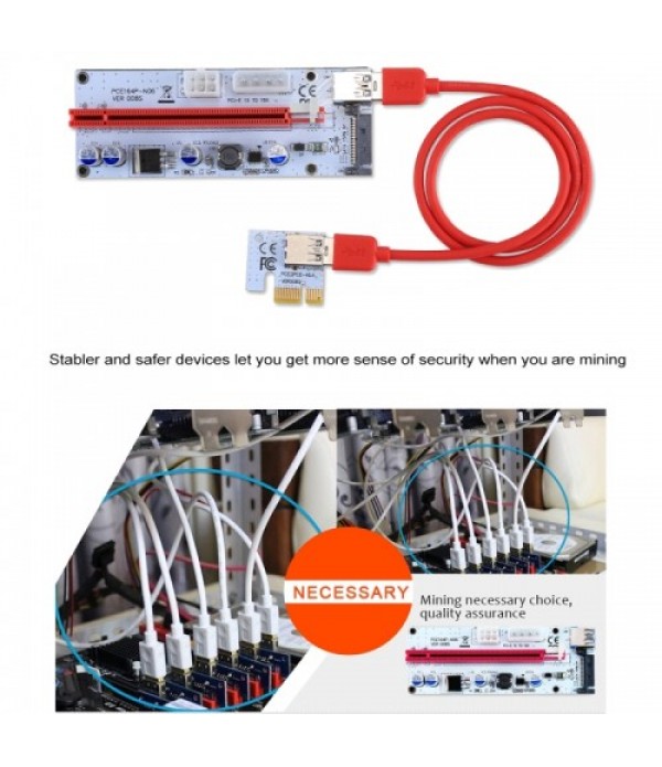 PCE164P-N06 VER008S USB 3.0 PCI-E Express 1x to 16x PCI-E Extender Riser Card Adapter 15 Pin SATA Power with 60cm USB Cable (Red)