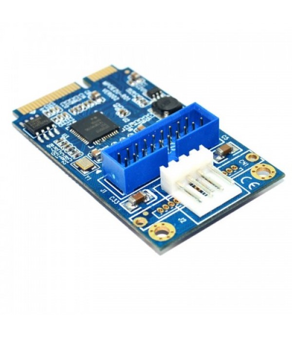 MINI PCI-E to USB 3.0 Front 19 Pin Desktop PC Expansion Card with 4 Pin Power Connection Port (Blue)