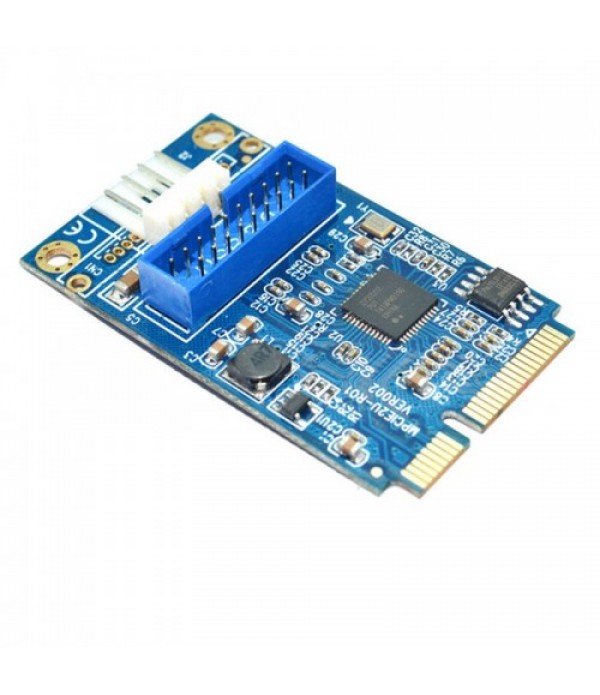 MINI PCI-E to USB 3.0 Front 19 Pin Desktop PC Expansion Card with 4 Pin Power Connection Port (Blue)