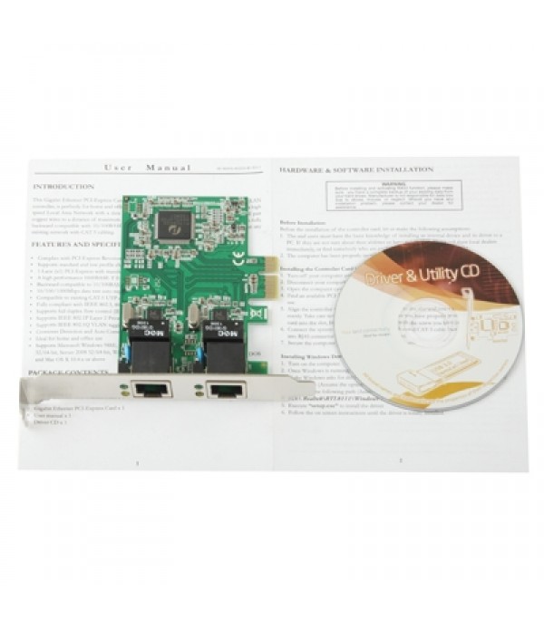 PCI-Express Dual Gigabit Ethernet Controller Card Adapter 2 Port RJ45 10/100/1000 BASE-T  (IO-PCE8111-2GLAN)