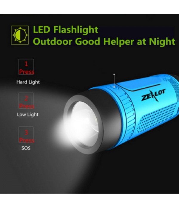 Zealot S1 Wireless Bluetooth Speaker Dustproof Waterproof Flashlight FM Power Bank Multi F